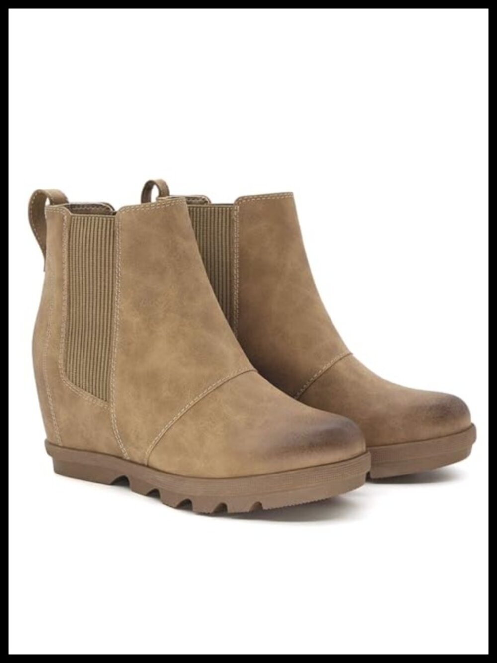 Women's Hidden Heel Chelsea Ankle Wedge Boots Faux Leather Slip-On